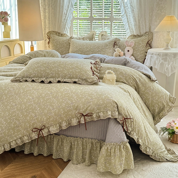 91家纺网 家纺一手货源 找家纺 （总）韩约家纺 2025新款韩约1韩式蝴蝶结床盖款棉麻四件套