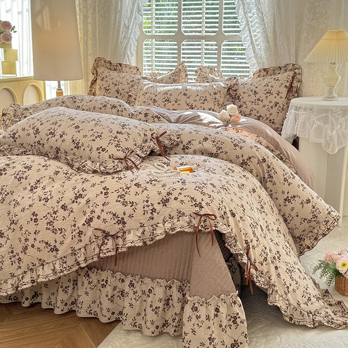 91家纺网 家纺一手货源 找家纺 （总）韩约家纺 2025新款韩约1韩式蝴蝶结床盖款棉麻四件套