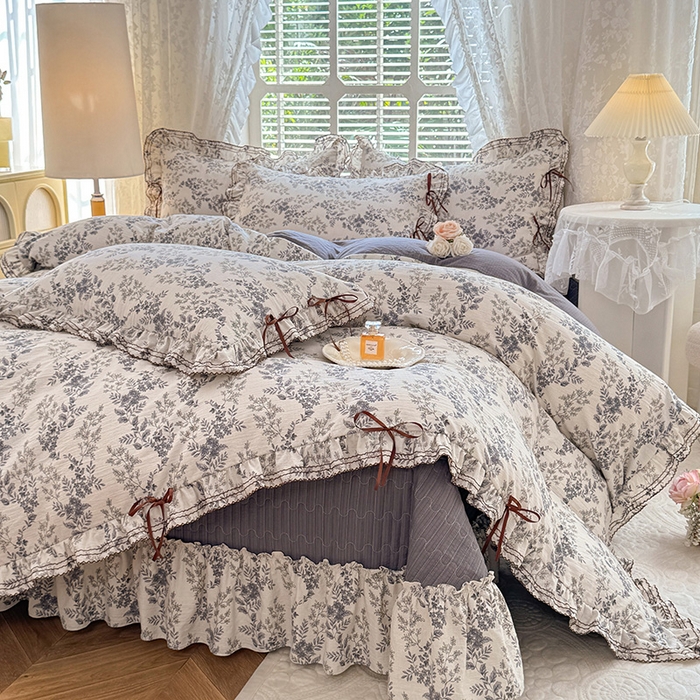 91家纺网 家纺一手货源 找家纺 （总）韩约家纺 2025新款韩约1韩式蝴蝶结床盖款棉麻四件套