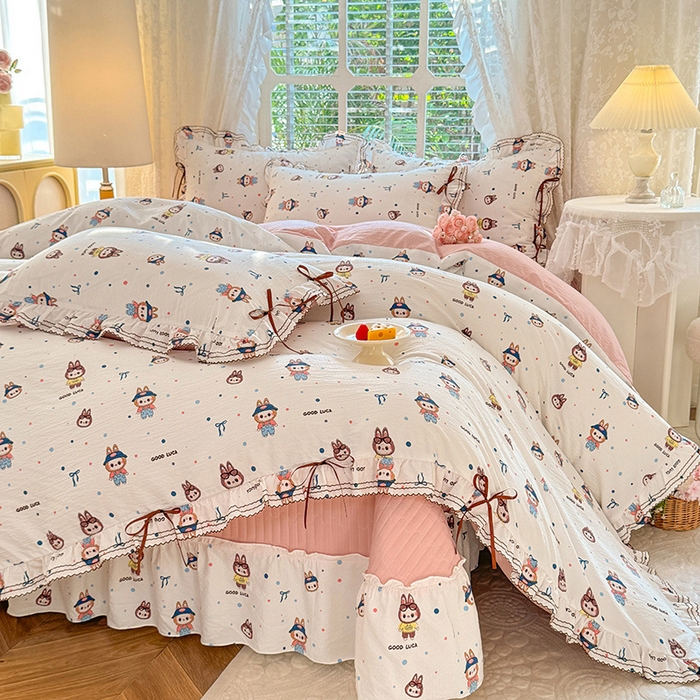 91家纺网 家纺一手货源 找家纺 （总）韩约家纺 2025新款韩约1韩式蝴蝶结床盖款棉麻四件套