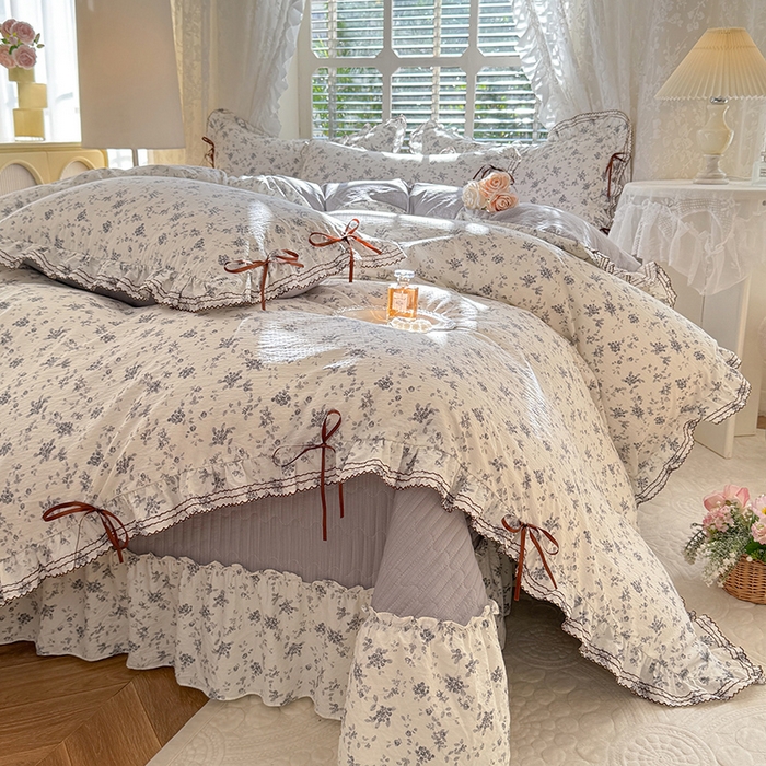 91家纺网 家纺一手货源 找家纺 （总）韩约家纺 2025新款韩约1韩式蝴蝶结床盖款棉麻四件套