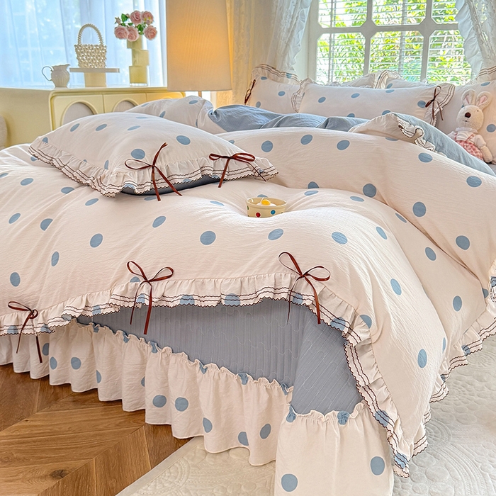 91家纺网 家纺一手货源 找家纺 韩约家纺 2025新款韩约1韩式蝴蝶结床盖款棉麻四件套 波波兰