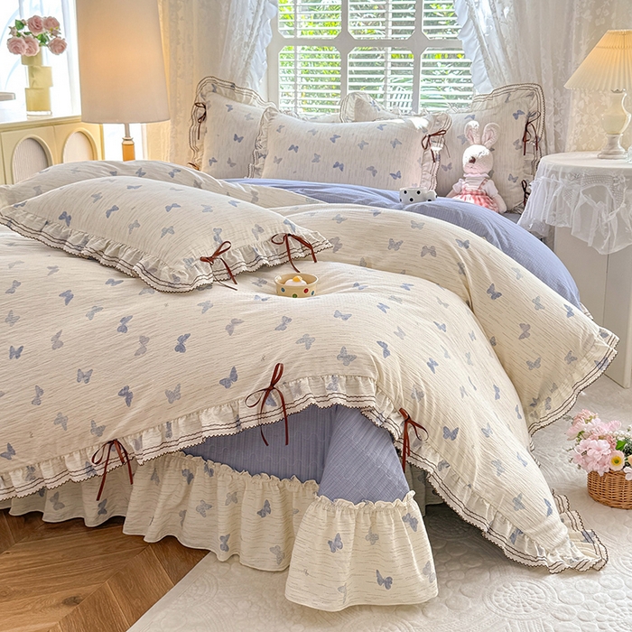 91家纺网 家纺一手货源 找家纺 （总）韩约家纺 2025新款韩约1韩式蝴蝶结床盖款棉麻四件套