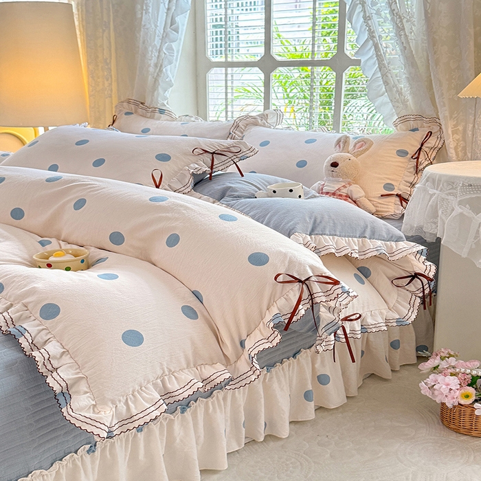 91家纺网 家纺一手货源 找家纺 韩约家纺 2025新款韩约1韩式蝴蝶结床盖款棉麻四件套 波波兰