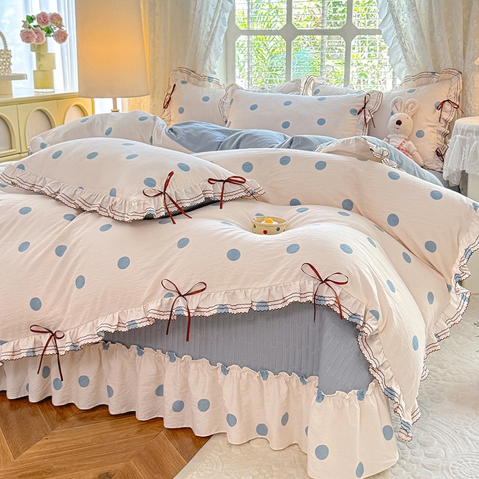 91家纺网 家纺一手货源 找家纺 韩约家纺 2025新款韩约1韩式蝴蝶结床盖款棉麻四件套 波波兰