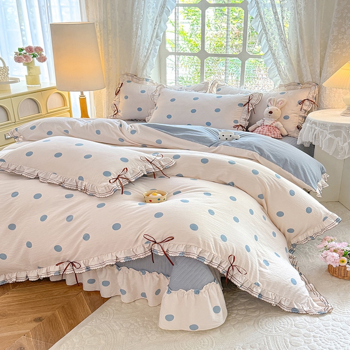 91家纺网 家纺一手货源 找家纺 韩约家纺 2025新款韩约1韩式蝴蝶结床盖款棉麻四件套 波波兰