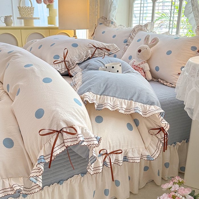 91家纺网 家纺一手货源 找家纺 韩约家纺 2025新款韩约1韩式蝴蝶结床盖款棉麻四件套 波波兰