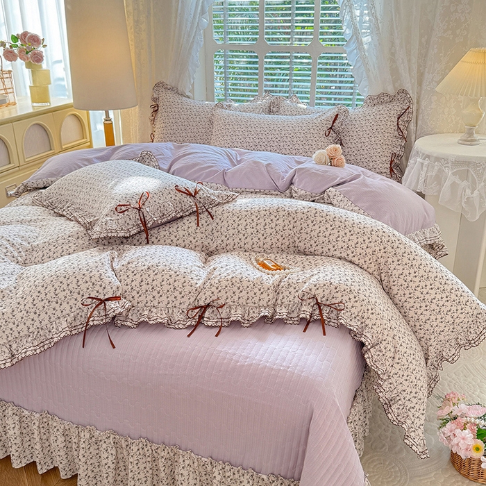 91家纺网 家纺一手货源 找家纺 韩约家纺 2025新款韩约1韩式蝴蝶结床盖款棉麻四件套 诗雨