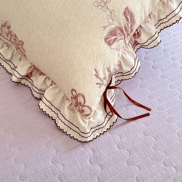 91家纺网 家纺一手货源 找家纺 韩约家纺 2025新款韩约1韩式蝴蝶结床盖款棉麻四件套 秋韵