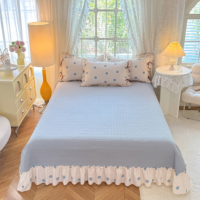 91家纺网 家纺一手货源 找家纺 韩约家纺 2025新款韩约1韩式蝴蝶结床盖款棉麻四件套 波波兰