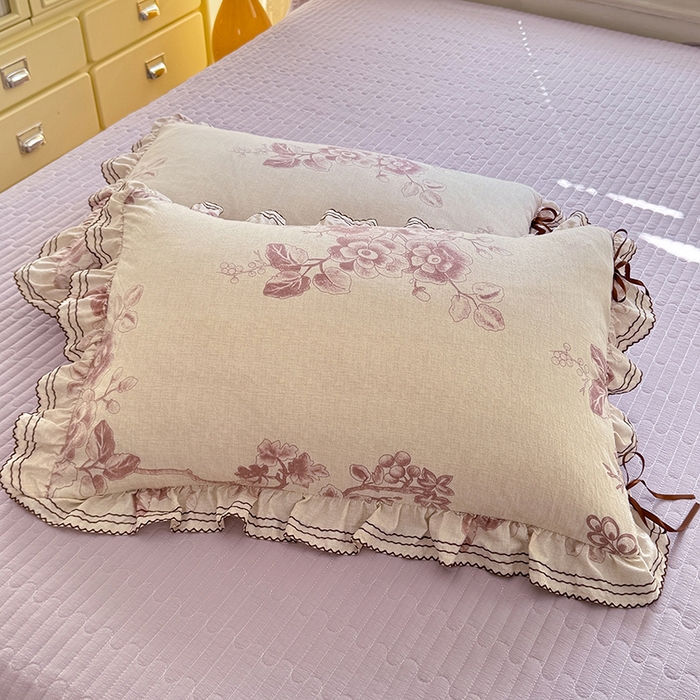 91家纺网 家纺一手货源 找家纺 韩约家纺 2025新款韩约1韩式蝴蝶结床盖款棉麻四件套 秋韵