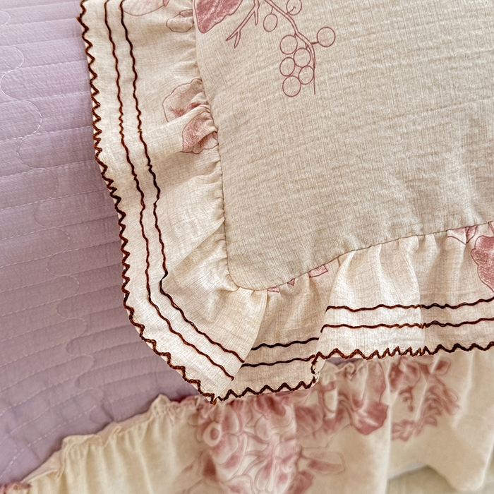 91家纺网 家纺一手货源 找家纺 韩约家纺 2025新款韩约1韩式蝴蝶结床盖款棉麻四件套 秋韵