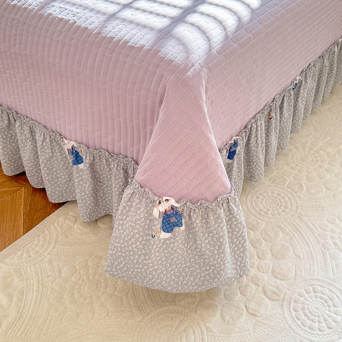 91家纺网 家纺一手货源 找家纺 韩约家纺 2025新款韩约1韩式蝴蝶结床盖款棉麻四件套 熊仔萌萌