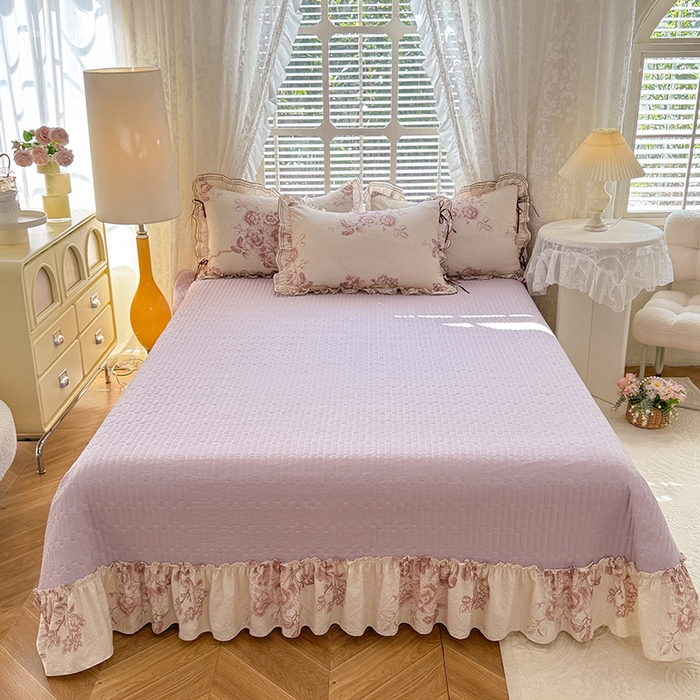 91家纺网 家纺一手货源 找家纺 韩约家纺 2025新款韩约1韩式蝴蝶结床盖款棉麻四件套 秋韵