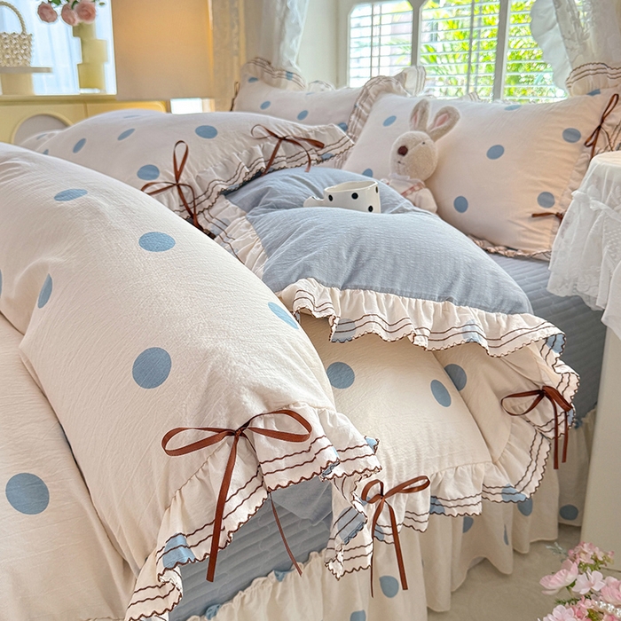 91家纺网 家纺一手货源 找家纺 韩约家纺 2025新款韩约1韩式蝴蝶结床盖款棉麻四件套 波波兰