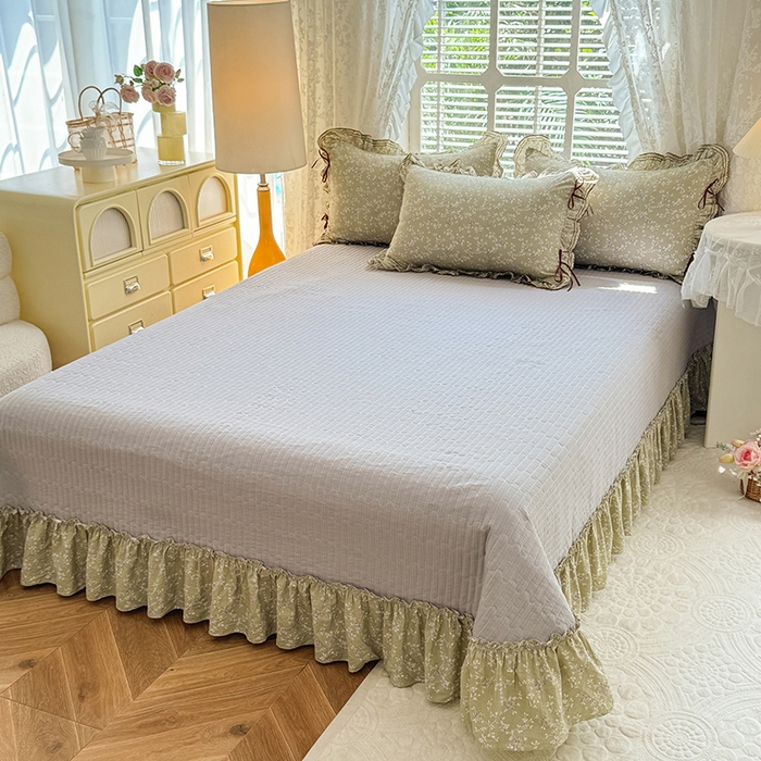 91家纺网 家纺一手货源 找家纺 韩约家纺 2025新款韩约1韩式蝴蝶结床盖款棉麻四件套 花海