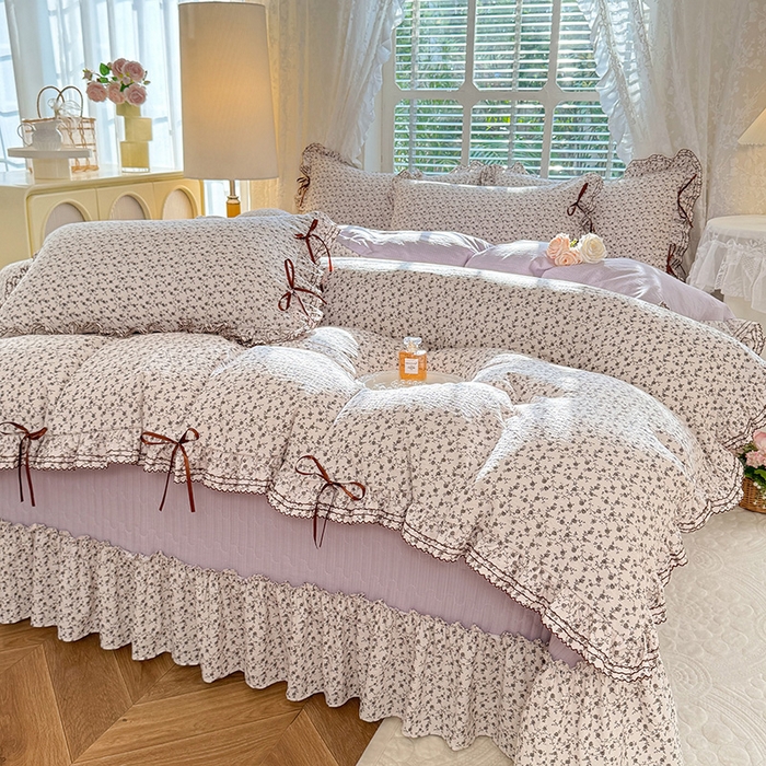 91家纺网 家纺一手货源 找家纺 韩约家纺 2025新款韩约1韩式蝴蝶结床盖款棉麻四件套 诗雨