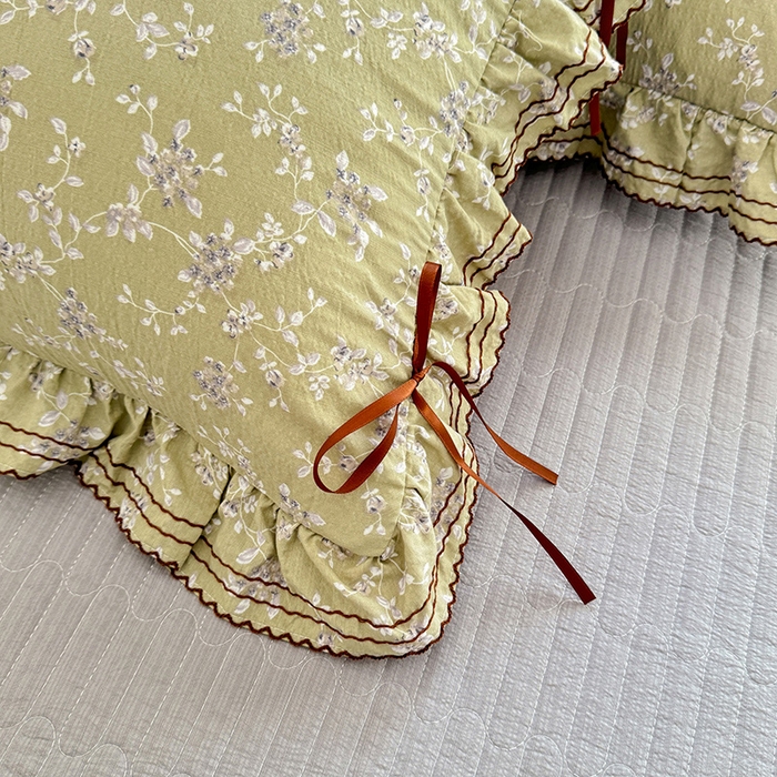 91家纺网 家纺一手货源 找家纺 韩约家纺 2025新款韩约1韩式蝴蝶结床盖款棉麻四件套 花海