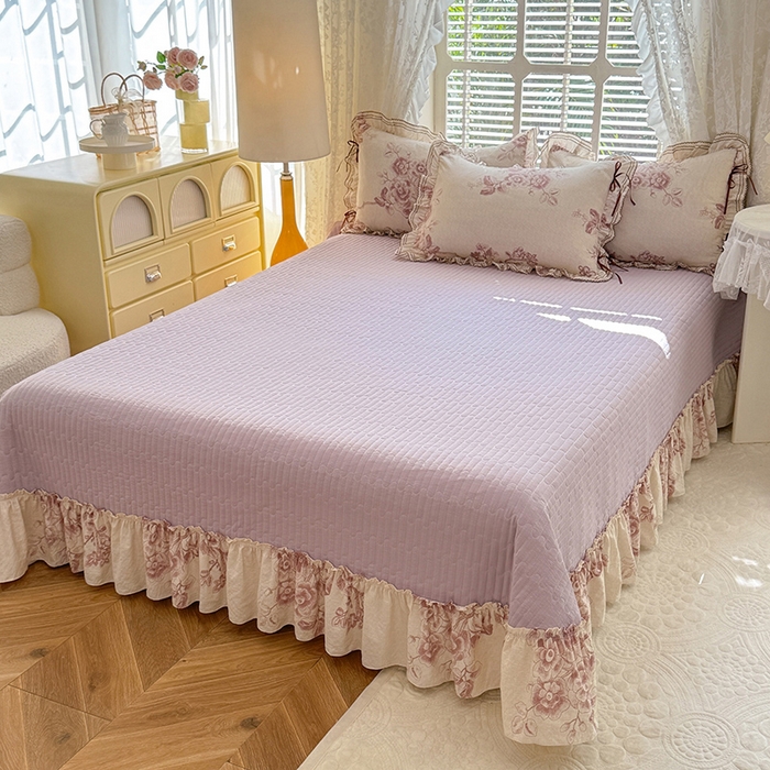 91家纺网 家纺一手货源 找家纺 韩约家纺 2025新款韩约1韩式蝴蝶结床盖款棉麻四件套 秋韵