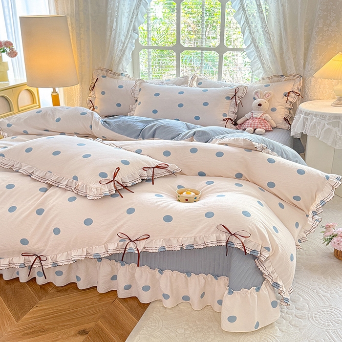 91家纺网 家纺一手货源 找家纺 韩约家纺 2025新款韩约1韩式蝴蝶结床盖款棉麻四件套 波波兰