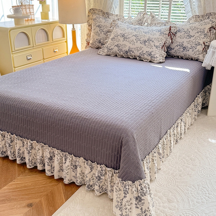 91家纺网 家纺一手货源 找家纺 韩约家纺 2025新款韩约1韩式蝴蝶结床盖款棉麻四件套 兰玲花