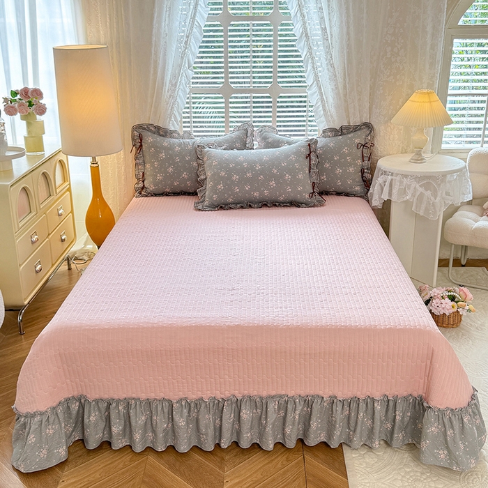 91家纺网 家纺一手货源 找家纺 韩约家纺 2025新款韩约1韩式蝴蝶结床盖款棉麻四件套 伊洛