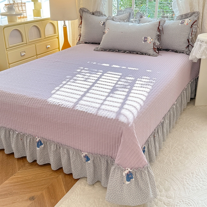 91家纺网 家纺一手货源 找家纺 韩约家纺 2025新款韩约1韩式蝴蝶结床盖款棉麻四件套 熊仔萌萌