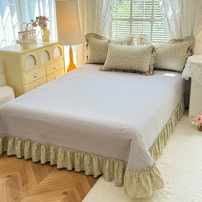 91家纺网 家纺一手货源 找家纺 韩约家纺 2025新款韩约1韩式蝴蝶结床盖款棉麻四件套 花海