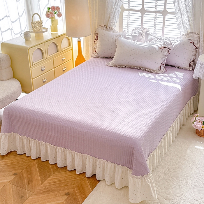 91家纺网 家纺一手货源 找家纺 韩约家纺 2025新款韩约1韩式蝴蝶结床盖款棉麻四件套 怦然心动