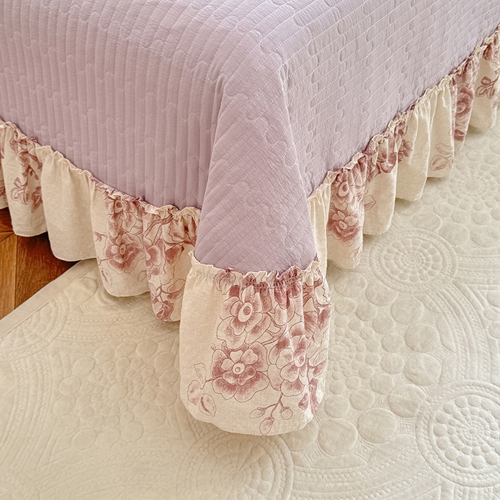 91家纺网 家纺一手货源 找家纺 韩约家纺 2025新款韩约1韩式蝴蝶结床盖款棉麻四件套 秋韵