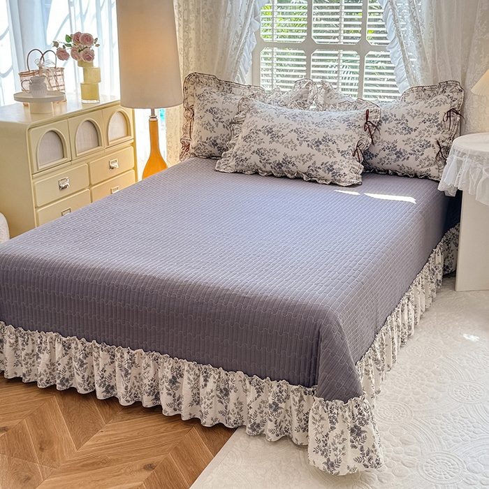 91家纺网 家纺一手货源 找家纺 韩约家纺 2025新款韩约1韩式蝴蝶结床盖款棉麻四件套 兰玲花