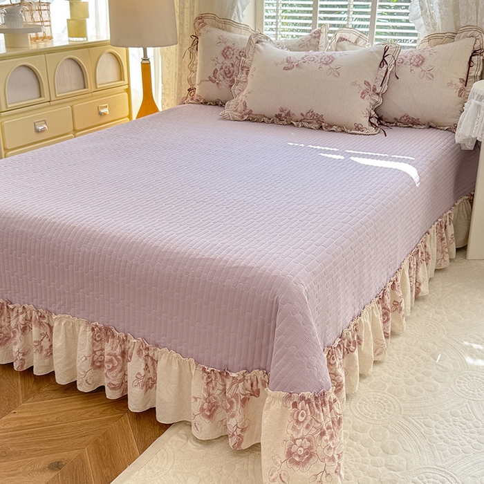 91家纺网 家纺一手货源 找家纺 韩约家纺 2025新款韩约1韩式蝴蝶结床盖款棉麻四件套 秋韵