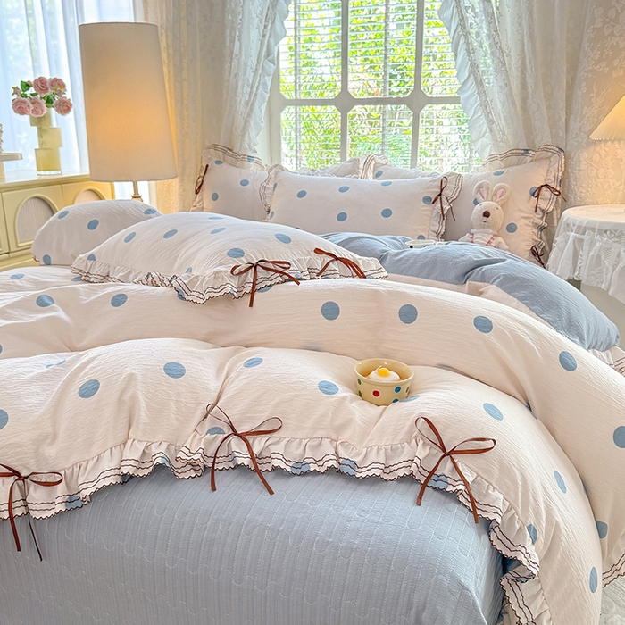 91家纺网 家纺一手货源 找家纺 韩约家纺 2025新款韩约1韩式蝴蝶结床盖款棉麻四件套 波波兰