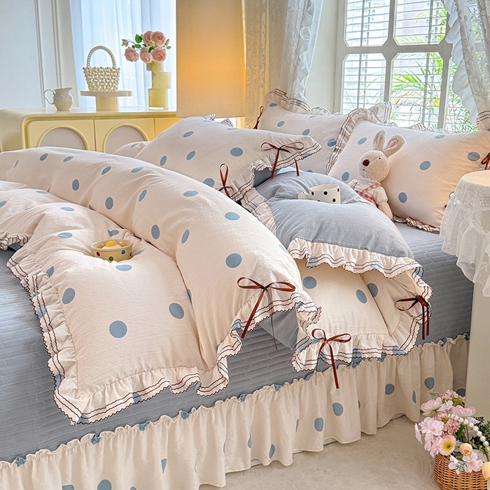 91家纺网 家纺一手货源 找家纺 韩约家纺 2025新款韩约1韩式蝴蝶结床盖款棉麻四件套 波波兰