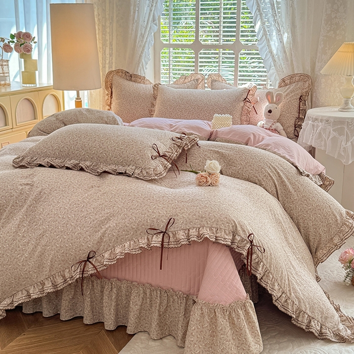 91家纺网 家纺一手货源 找家纺 （总）韩约家纺 2025新款韩约1韩式蝴蝶结床盖款棉麻四件套