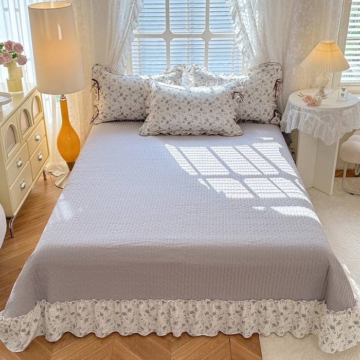 91家纺网 家纺一手货源 找家纺 韩约家纺 2025新款韩约1韩式蝴蝶结床盖款棉麻四件套 花语