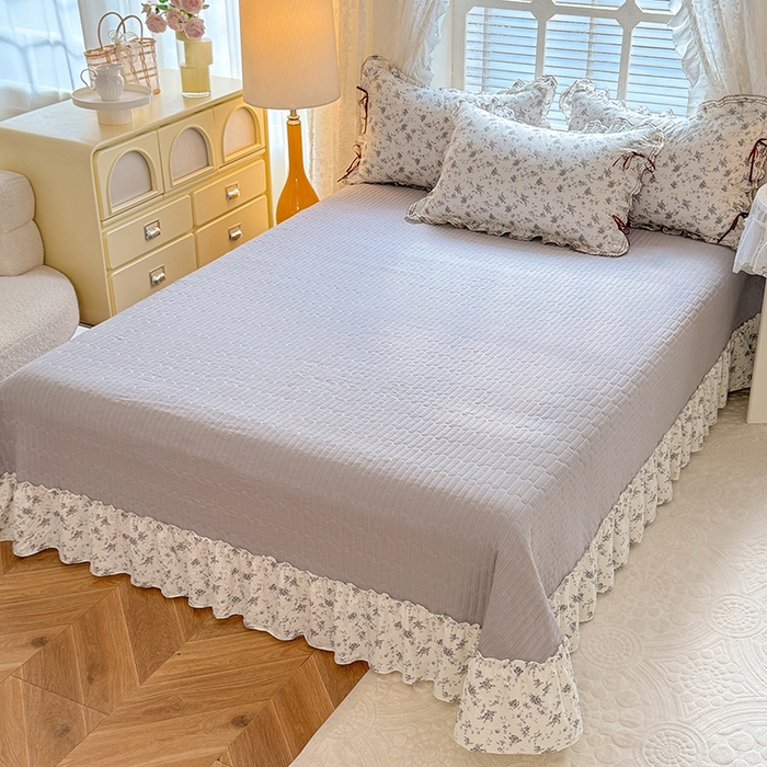 91家纺网 家纺一手货源 找家纺 韩约家纺 2025新款韩约1韩式蝴蝶结床盖款棉麻四件套 花语