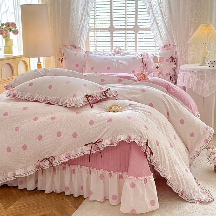 91家纺网 家纺一手货源 找家纺 （总）韩约家纺 2025新款韩约1韩式蝴蝶结床盖款棉麻四件套