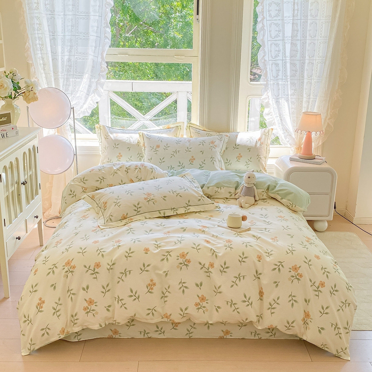 91家纺网 家纺一手货源 找家纺 凌鼎 2025新款多规格掉边13070全棉四件套 花叶清风