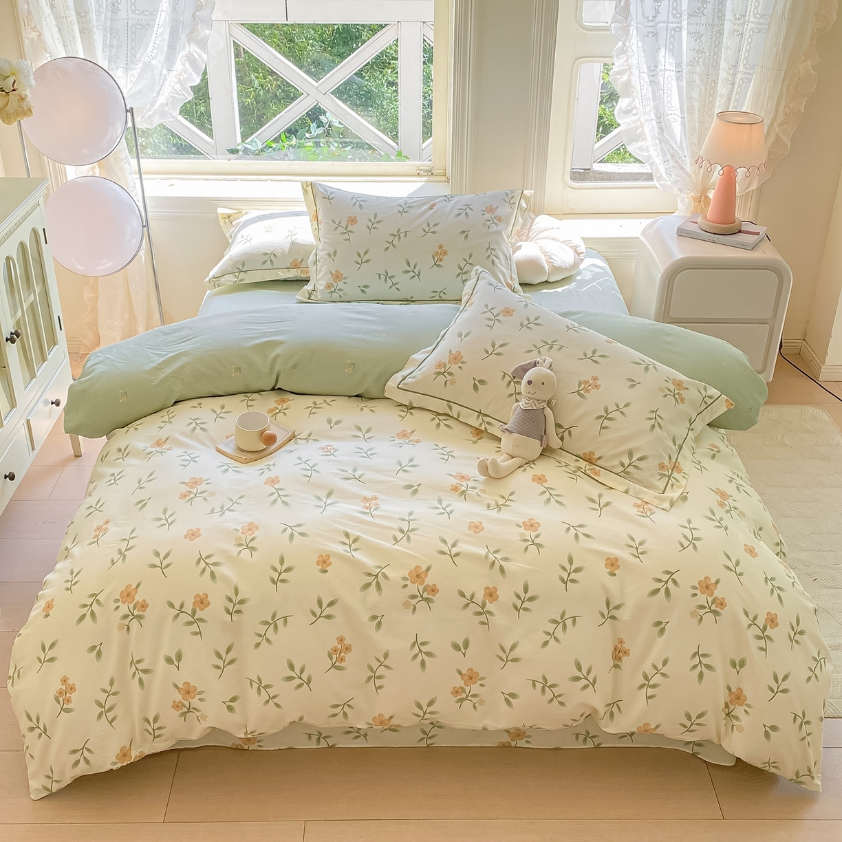 91家纺网 家纺一手货源 找家纺 凌鼎 2025新款多规格掉边13070全棉四件套 花叶清风