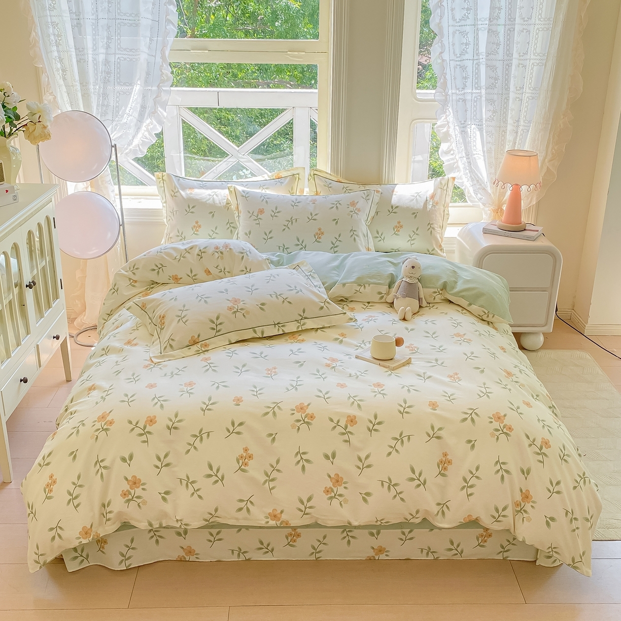 91家纺网 家纺一手货源 找家纺 凌鼎 2025新款多规格掉边13070全棉四件套 花叶清风