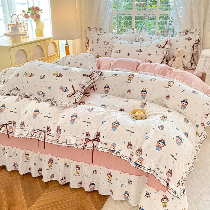 91家纺网 家纺一手货源 找家纺 韩约家纺 2025新款韩约1韩式蝴蝶结床盖款棉麻四件套 美布多