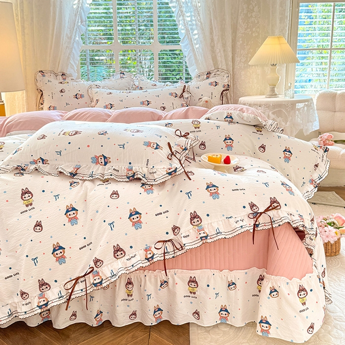 91家纺网 家纺一手货源 找家纺 韩约家纺 2025新款韩约1韩式蝴蝶结床盖款棉麻四件套 美布多