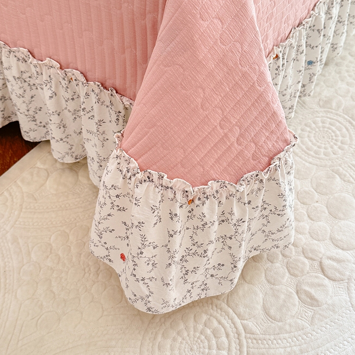 91家纺网 家纺一手货源 找家纺 韩约家纺 2025新款韩约1韩式蝴蝶结床盖款棉麻四件套 初颜