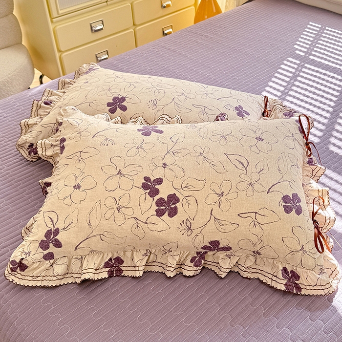 91家纺网 家纺一手货源 找家纺 韩约家纺 2025新款韩约1韩式蝴蝶结床盖款棉麻四件套 情缘