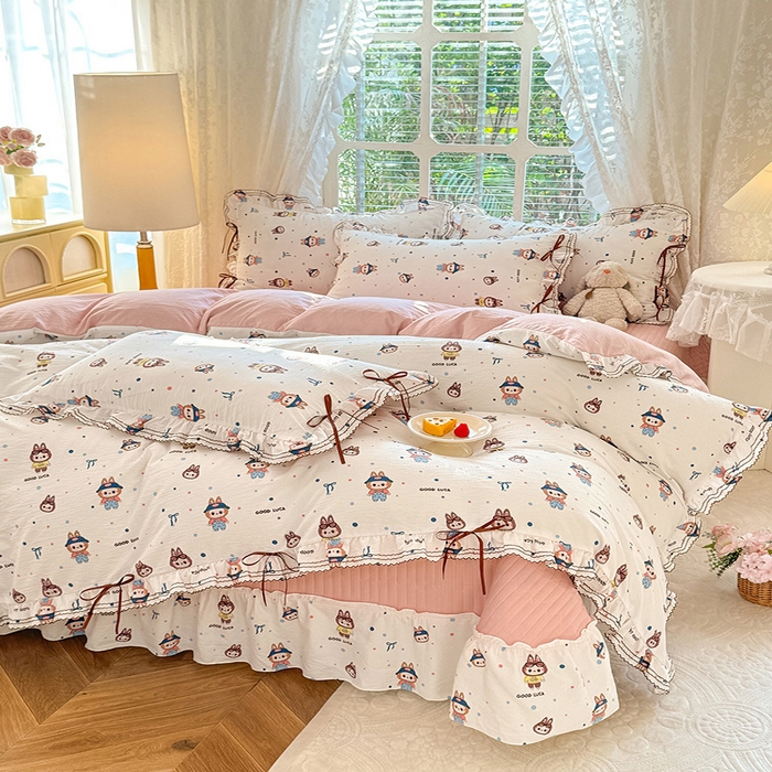 91家纺网 家纺一手货源 找家纺 韩约家纺 2025新款韩约1韩式蝴蝶结床盖款棉麻四件套 美布多