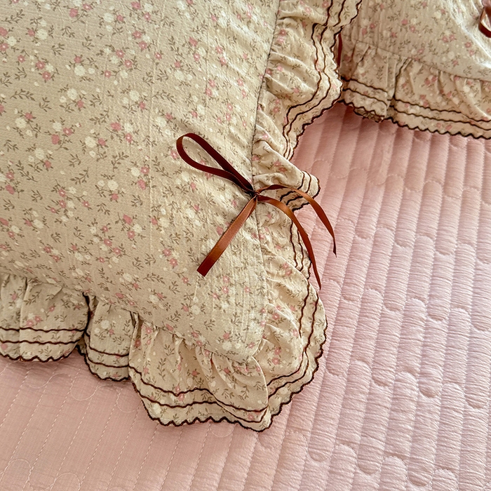 91家纺网 家纺一手货源 找家纺 韩约家纺 2025新款韩约1韩式蝴蝶结床盖款棉麻四件套 心动