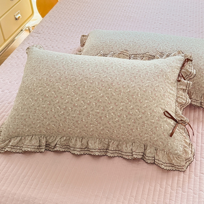 91家纺网 家纺一手货源 找家纺 韩约家纺 2025新款韩约1韩式蝴蝶结床盖款棉麻四件套 心动