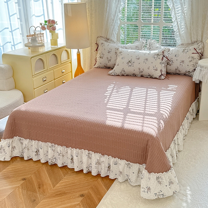 91家纺网 家纺一手货源 找家纺 韩约家纺 2025新款韩约1韩式蝴蝶结床盖款棉麻四件套 芳华