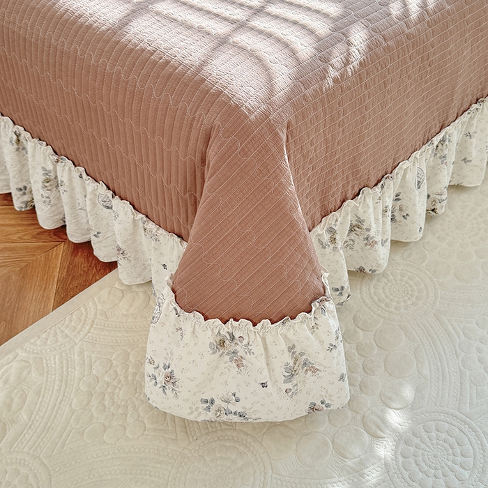 91家纺网 家纺一手货源 找家纺 韩约家纺 2025新款韩约1韩式蝴蝶结床盖款棉麻四件套 芳华